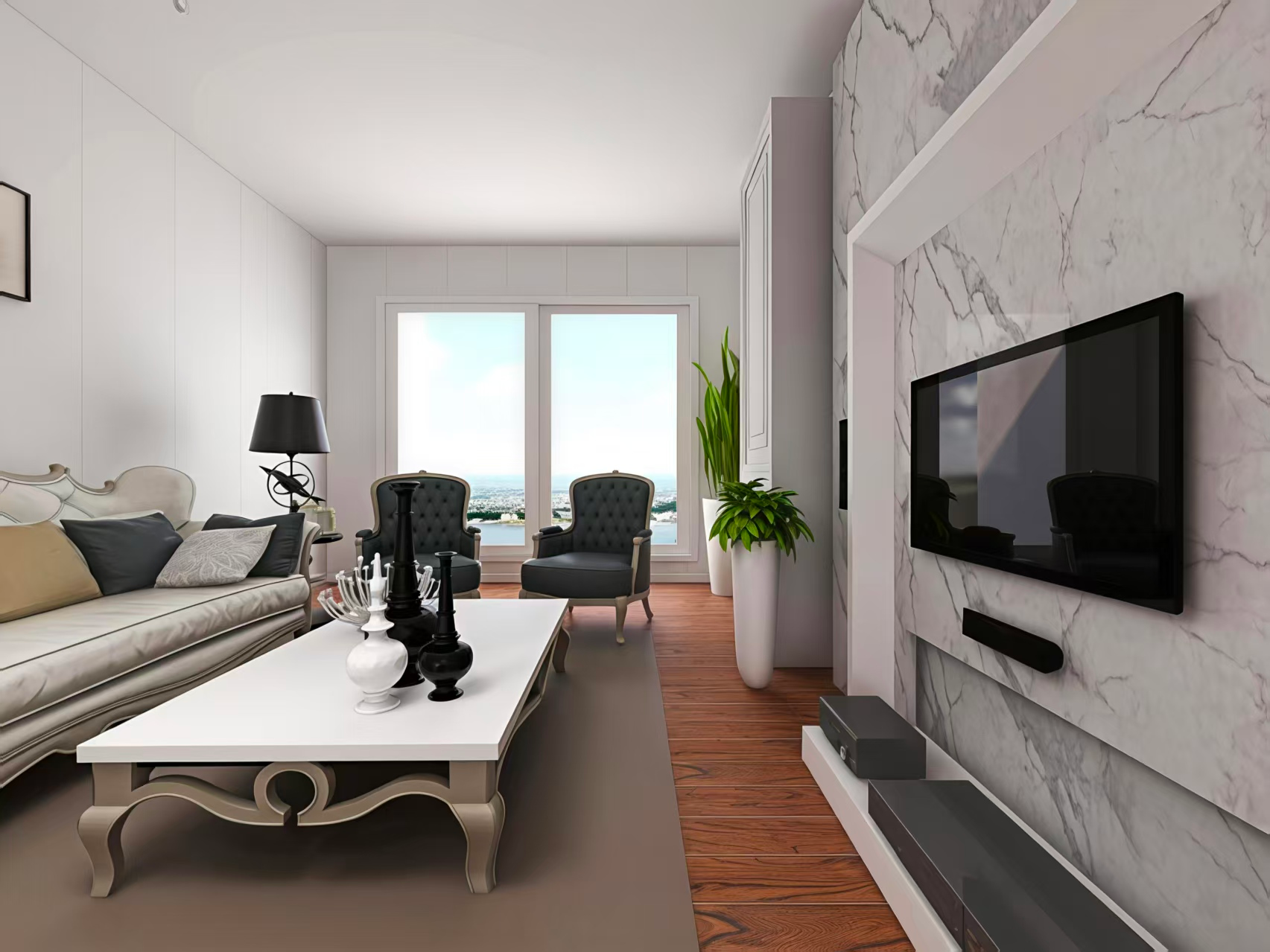 Minimalist White TV Wall Panel Commercial Design